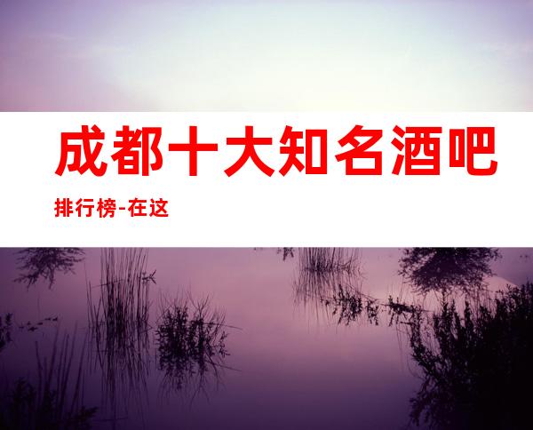 成都十大知名酒吧排行榜 -在这里，你可以尽情放松自己