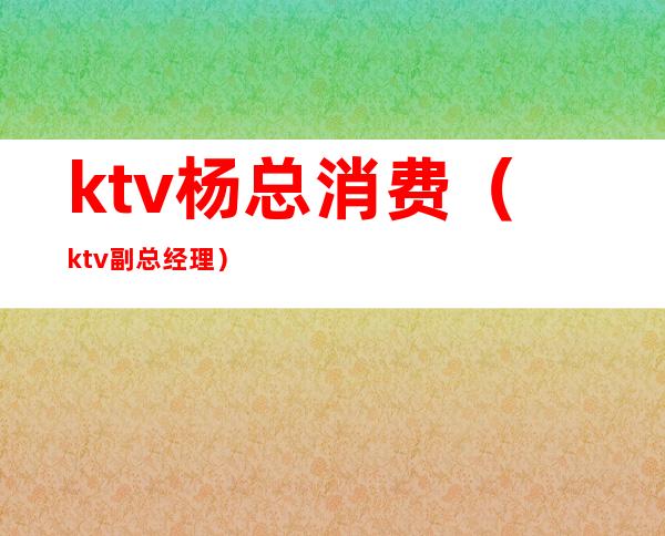 ktv杨总消费（ktv副总经理）